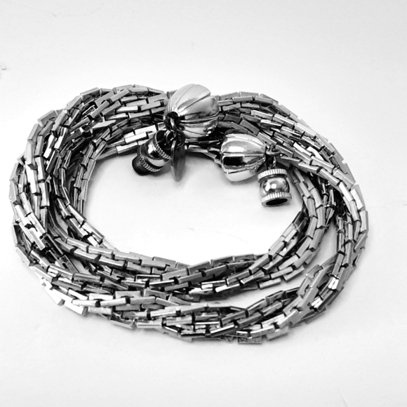 VTG LES BERNARD Silver Tone 3 Strand Twisted Box Link Chain Choker 15" - Picture 2 of 8